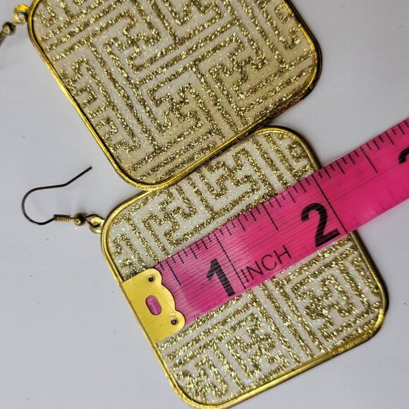 Gold Square Hook Earrings - Picture 3 of 4